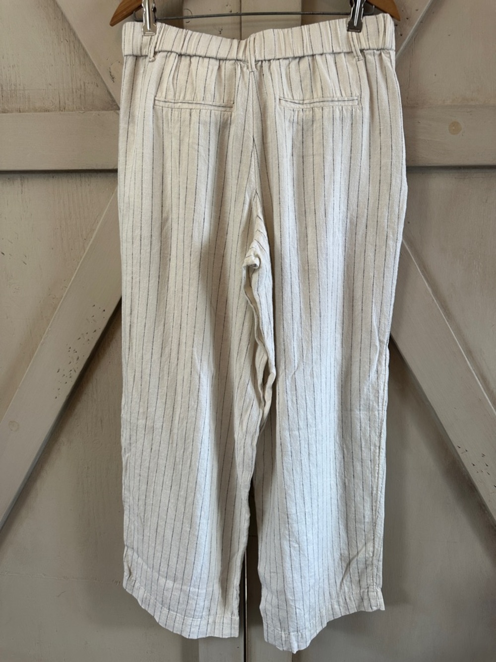 A New Day Linen Blend Pinstripe Cropped Pants Size 10 Cream Black Striped - Picture 5 of 8